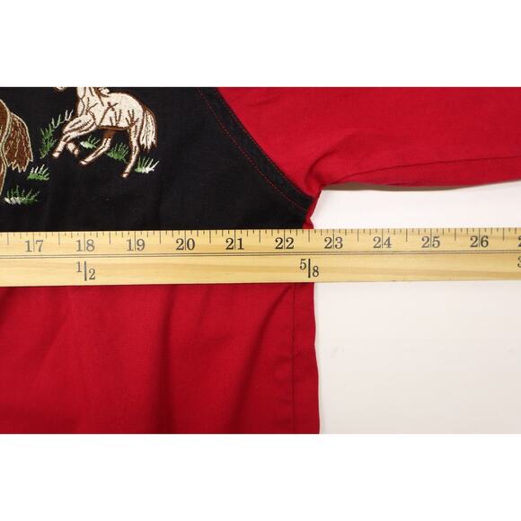 Vintage Adobe Rose Horses Embroidered Western Rodeo Button Red Shirt Sz XL - Picture 4 of 11